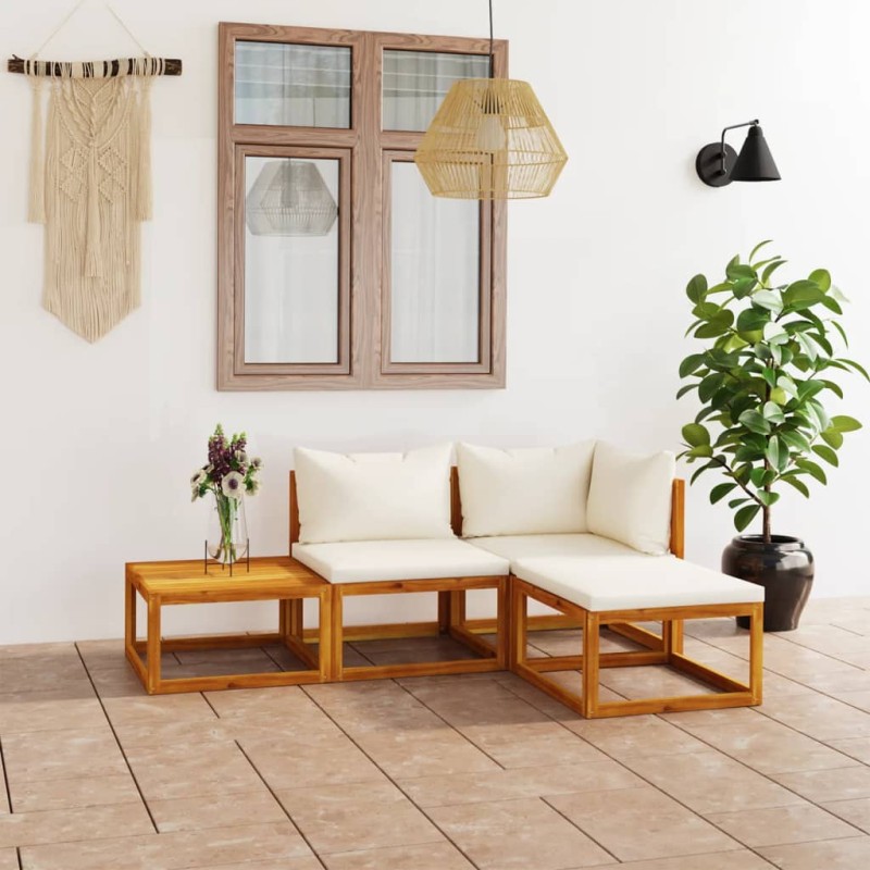 4-tlg. Garten-Lounge-Set mit Auflagen Creme Massivholz Akazie 4-tlg. Garten-Lounge-Set mit Auflagen Creme Massivholz Akazie