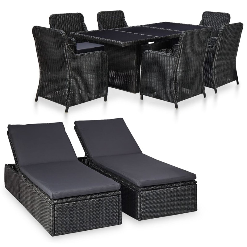 9-tlg. Garten-Essgruppe Poly Rattan Schwarz 9-tlg. Garten-Essgruppe Poly Rattan Schwarz