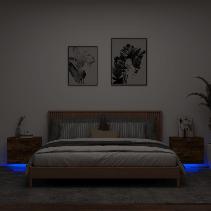 vidaXL Wand-Nachttische mit LED-Leuchten 2 Stk. Räuchereiche vidaXL Wand-Nachttische mit LED-Leuchten 2 Stk. Räuchereiche