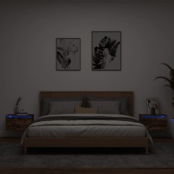 vidaXL Wand-Nachttische mit LED-Leuchten 2 Stk. Räuchereiche