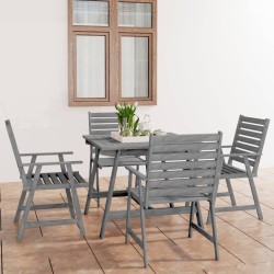 5-tlg. Garten-Essgruppe Grau Massivholz Akazie