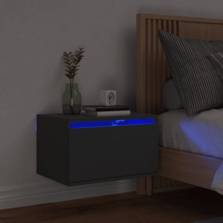 vidaXL Wand-Nachttisch mit LED-Leuchten Schwarz