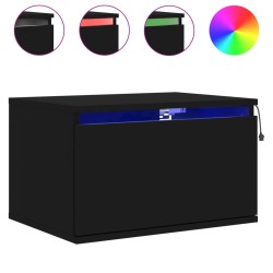 vidaXL Wand-Nachttisch mit LED-Leuchten Schwarz
