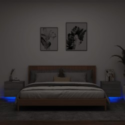 vidaXL Wand-Nachttische mit LED-Leuchten 2 Stk. Grau Sonoma
