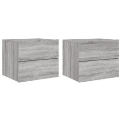 vidaXL Wand-Nachttische mit LED-Leuchten 2 Stk. Grau Sonoma