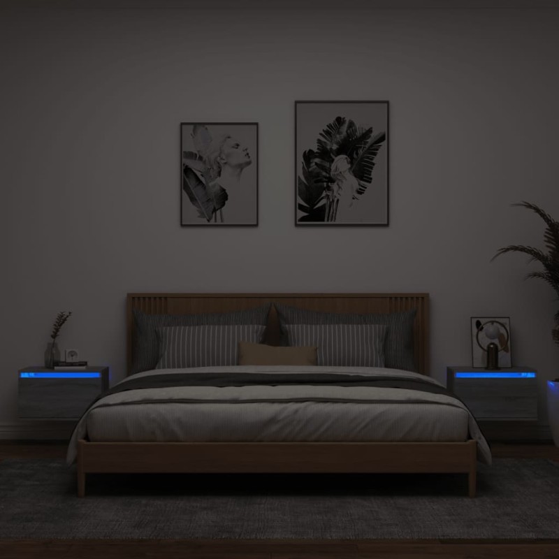 vidaXL Wand-Nachttische mit LED-Leuchten 2 Stk. Grau Sonoma vidaXL Wand-Nachttische mit LED-Leuchten 2 Stk. Grau Sonoma