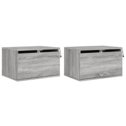 vidaXL Wand-Nachttische mit LED-Leuchten 2 Stk. Grau Sonoma