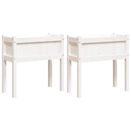 vidaXL Pflanzkübel 2 Stk. mit Beinen Weiß Massivholz Kiefer