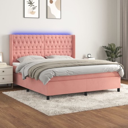 vidaXL Boxspringbett mit Matratze & LED Rosa 160x200 cm Samt 