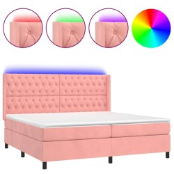 vidaXL Boxspringbett mit Matratze & LED Rosa 160x200 cm Samt 