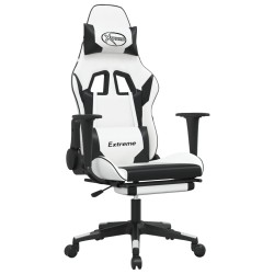 vidaXL Gaming-Stuhl mit Fußstütze Weiß und Schwarz Kunstleder