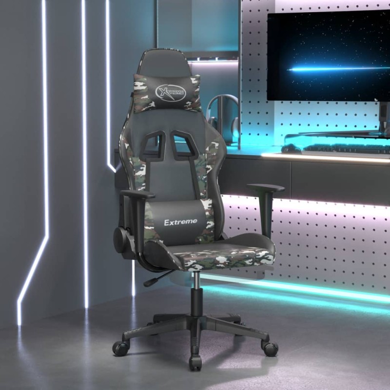 vidaXL Gamingstuhl mit Massage Fußstütze Schwarz Tarnfarben Kunstleder vidaXL Gamingstuhl mit Massage Fußstütze Schwarz Tarnfarben Kunstleder