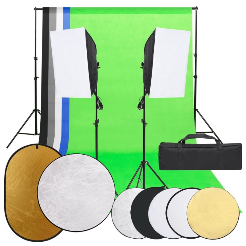 vidaXL Fotostudio-Set mit Beleuchtung, Hintergrund und Reflektor vidaXL Fotostudio-Set mit Beleuchtung, Hintergrund und Reflektor