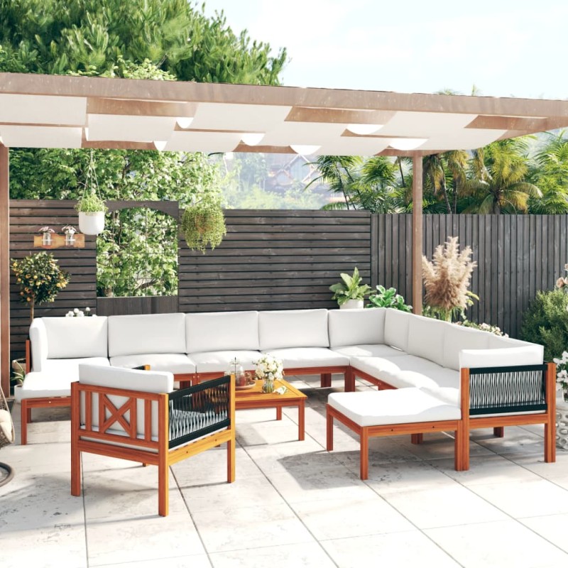 vidaXL 12-tlg. Garten-Lounge-Set mit Kissen Cremeweiß Massivholz Akazie
