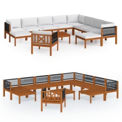 vidaXL 12-tlg. Garten-Lounge-Set mit Kissen Cremeweiß Massivholz Akazie