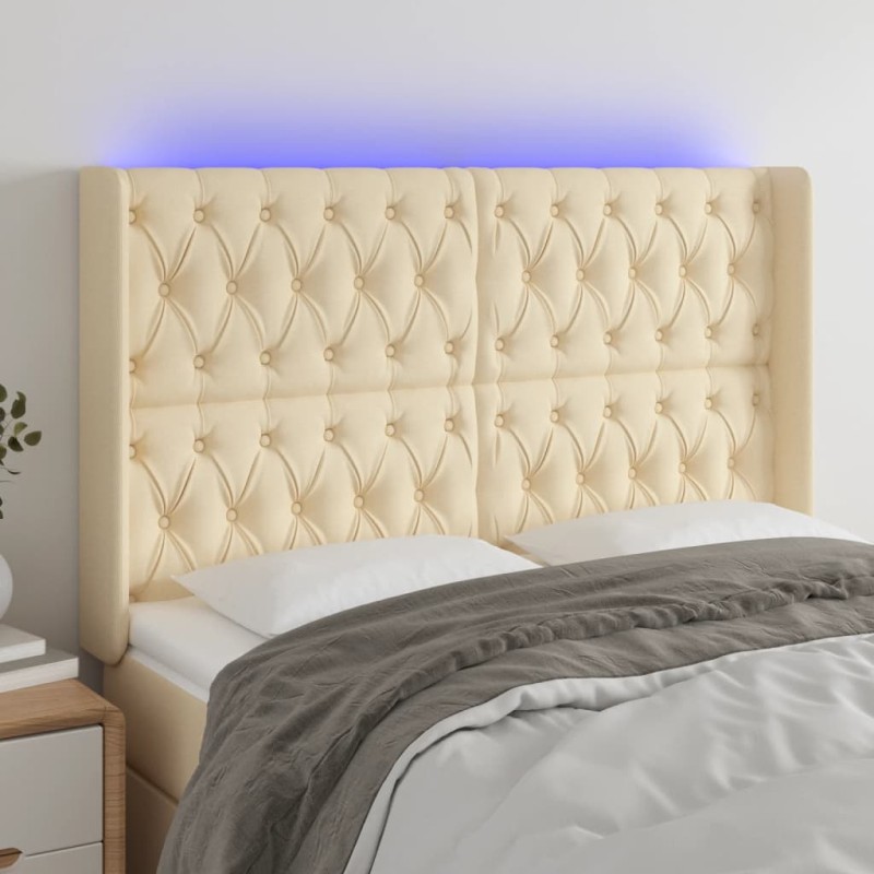 vidaXL LED Kopfteil Creme 163x16x118/128 cm Stoff vidaXL LED Kopfteil Creme 163x16x118/128 cm Stoff