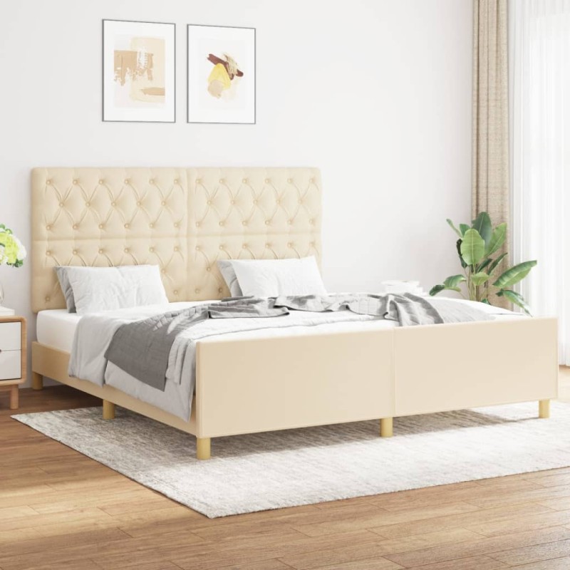 vidaXL Bettgestell mit Kopfteil Creme 160x200 cm Stoff vidaXL Bettgestell mit Kopfteil Creme 160x200 cm Stoff