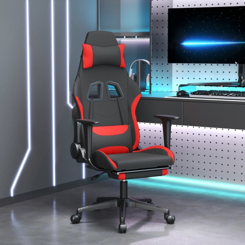 vidaXL Gaming-Stuhl mit Fußstütze Schwarz und Rot Stoff vidaXL Gaming-Stuhl mit Fußstütze Schwarz und Rot Stoff