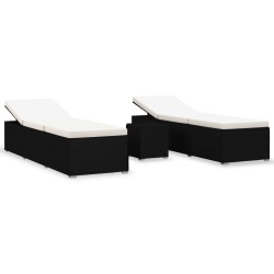 vidaXL 3-tlg. Garten-Sonnenliegen mit Teetisch Poly Rattan Schwarz