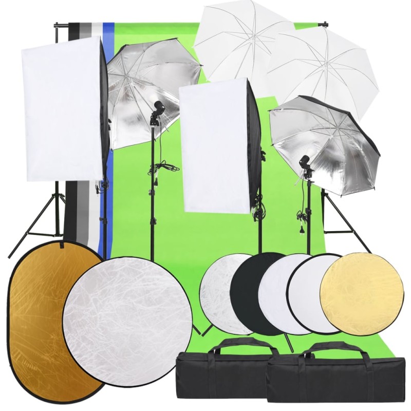 vidaXL Fotostudio-Set mit Beleuchtung, Hintergrund und Reflektor vidaXL Fotostudio-Set mit Beleuchtung, Hintergrund und Reflektor