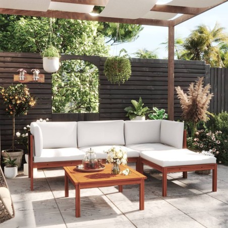 5-tlg. Garten-Lounge-Set mit Kissen Cremeweiß Massivholz Akazie