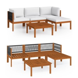 5-tlg. Garten-Lounge-Set mit Kissen Cremeweiß Massivholz Akazie