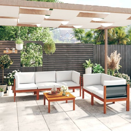 vidaXL 6-tlg. Garten-Lounge-Set mit Kissen Cremeweiß Massivholz Akazie