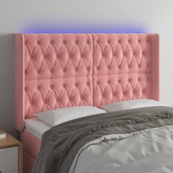 vidaXL LED Kopfteil Rosa 163x16x118/128 cm Samt