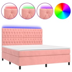 vidaXL Boxspringbett mit Matratze & LED Rosa 160x200 cm Samt