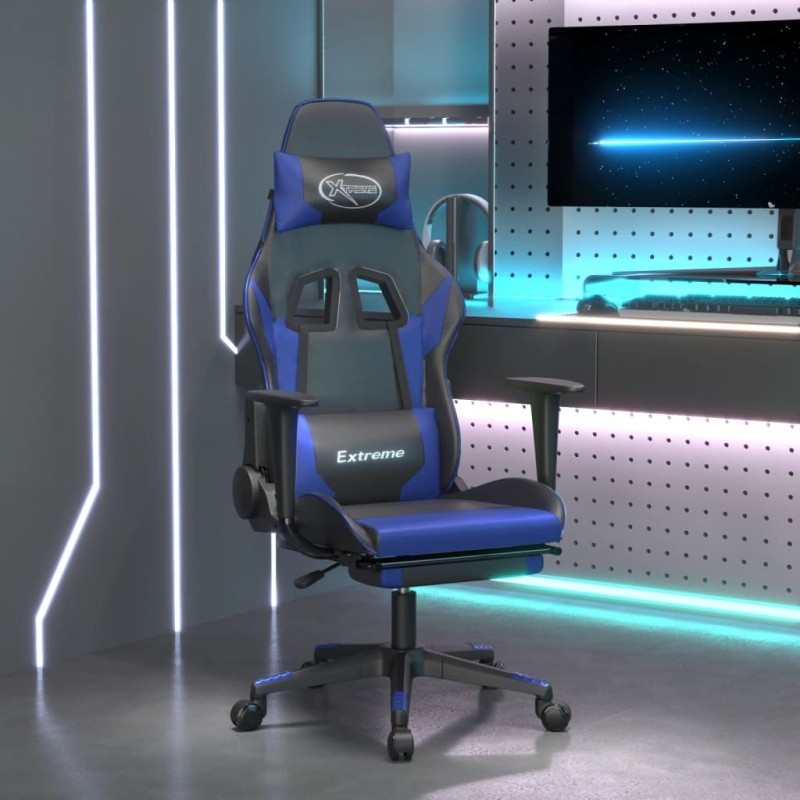 vidaXL Gaming-Stuhl mit Massage & Fußstütze Schwarz & Blau Kunstleder vidaXL Gaming-Stuhl mit Massage & Fußstütze Schwarz & Blau Kunstleder