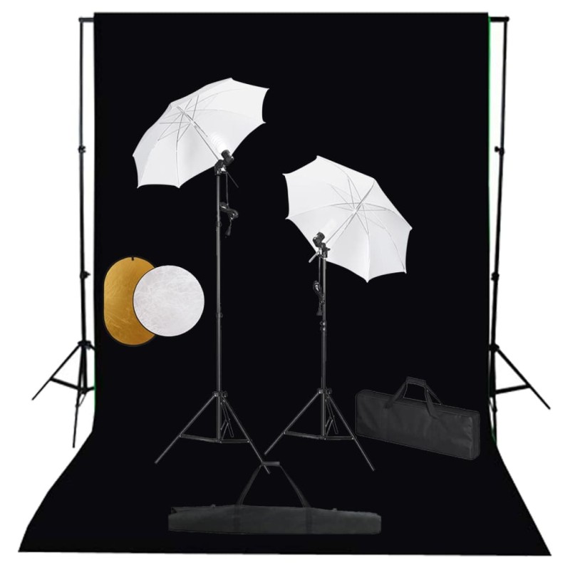 vidaXL Fotostudio-Set mit Leuchten, Schirmen, Hintergrund, Reflektor vidaXL Fotostudio-Set mit Leuchten, Schirmen, Hintergrund, Reflektor