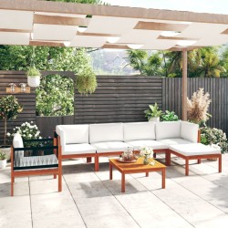 vidaXL 7-tlg. Garten-Lounge-Set mit Kissen Cremeweiß Massivholz Akazie