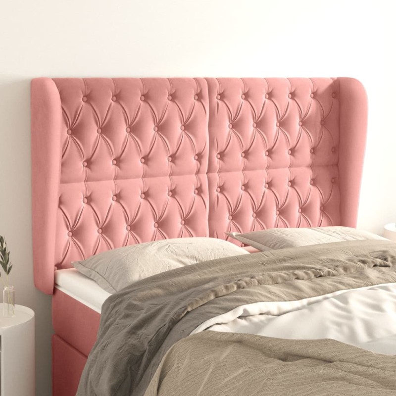 vidaXL Kopfteil mit Ohren Rosa 163x23x118/128 cm Samt vidaXL Kopfteil mit Ohren Rosa 163x23x118/128 cm Samt