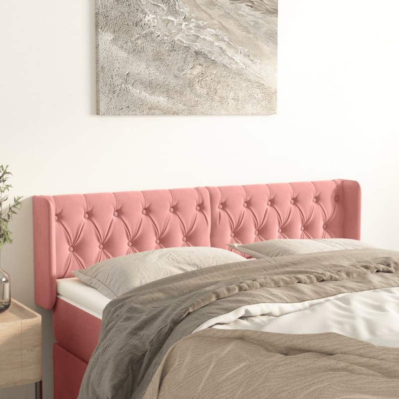 vidaXL Kopfteil mit Ohren Rosa 163x16x78/88 cm Samt vidaXL Kopfteil mit Ohren Rosa 163x16x78/88 cm Samt