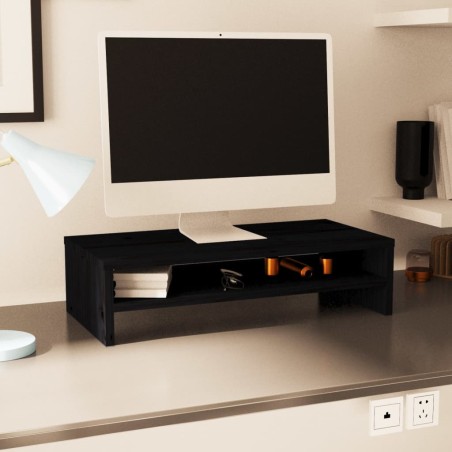 vidaXL Monitorständer Schwarz 50x24x13 cm Massivholz Kiefer