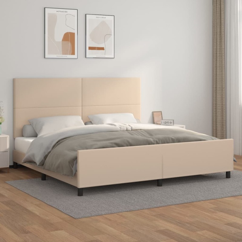 vidaXL Bettgestell mit Kopfteil Cappuccino-Braun 200x200 cm Kunstleder vidaXL Bettgestell mit Kopfteil Cappuccino-Braun 200x200 cm Kunstleder