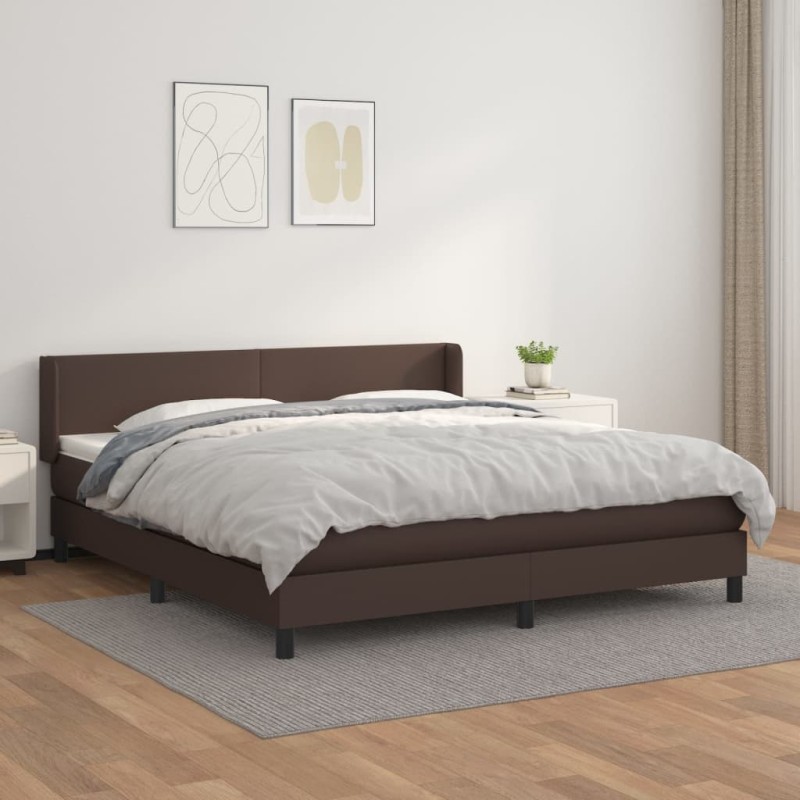 vidaXL Boxspringbett mit Matratze Braun 180x200 cm Kunstleder vidaXL Boxspringbett mit Matratze Braun 180x200 cm Kunstleder