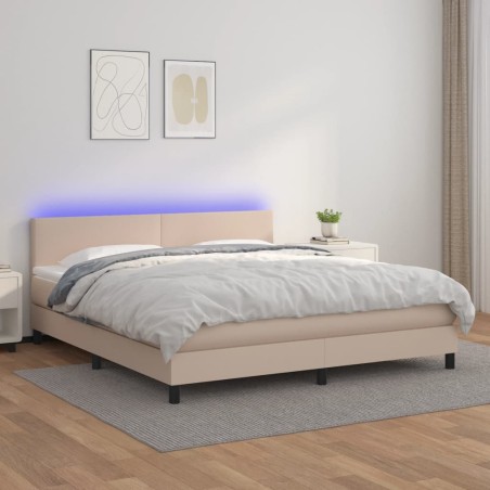 vidaXL Boxspringbett mit Matratze & LED Cappuccino-Braun 160x200cm