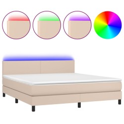 vidaXL Boxspringbett mit Matratze & LED Cappuccino-Braun 160x200cm