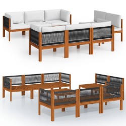 9-tlg. Garten-Lounge-Set mit Kissen Cremeweiß Massivholz Akazie