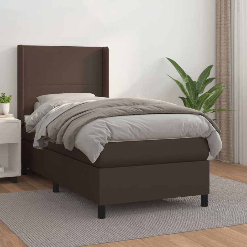 vidaXL Boxspringbett mit Matratze Braun 90x200 cm Kunstleder vidaXL Boxspringbett mit Matratze Braun 90x200 cm Kunstleder