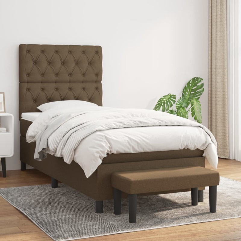 vidaXL Boxspringbett mit Matratze Dunkelbraun 80x200 cm Stoff vidaXL Boxspringbett mit Matratze Dunkelbraun 80x200 cm Stoff