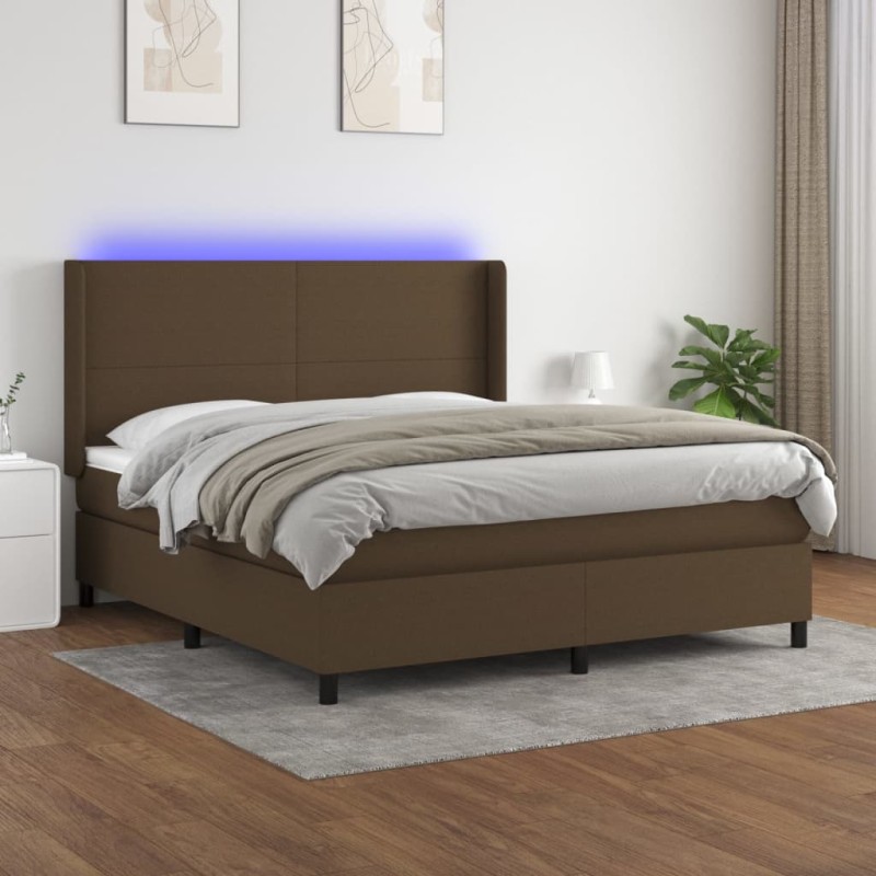 vidaXL Boxspringbett mit Matratze & LED Dunkelbraun 160x200 cm Stoff vidaXL Boxspringbett mit Matratze & LED Dunkelbraun 160x200 cm Stoff