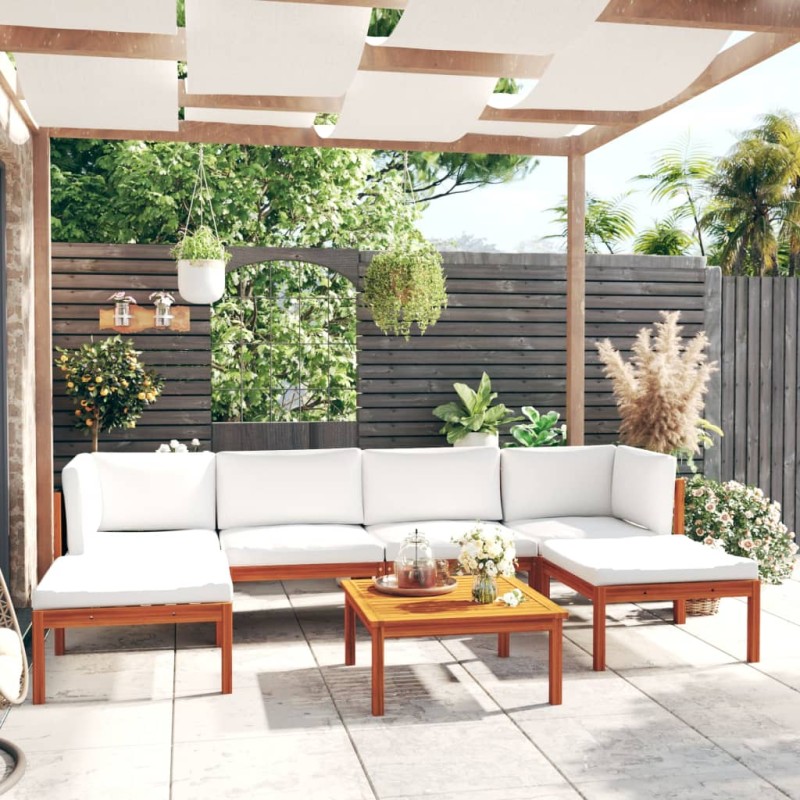 7-tlg. Garten-Lounge-Set mit Kissen Cremeweiß Massivholz Akazie 7-tlg. Garten-Lounge-Set mit Kissen Cremeweiß Massivholz Akazie