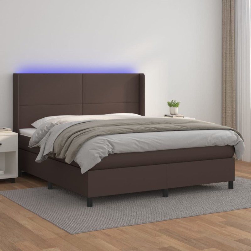 vidaXL Boxspringbett mit Matratze & LED Braun 180x200 cm Kunstleder vidaXL Boxspringbett mit Matratze & LED Braun 180x200 cm Kunstleder