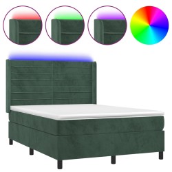 vidaXL Boxspringbett mit Matratze & LED Dunkelgrün 140x200 cm Samt