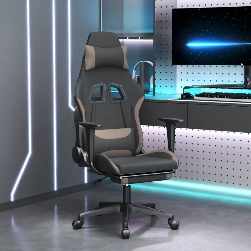vidaXL Gaming-Stuhl mit Fußstütze Schwarz und Taupe Stoff vidaXL Gaming-Stuhl mit Fußstütze Schwarz und Taupe Stoff