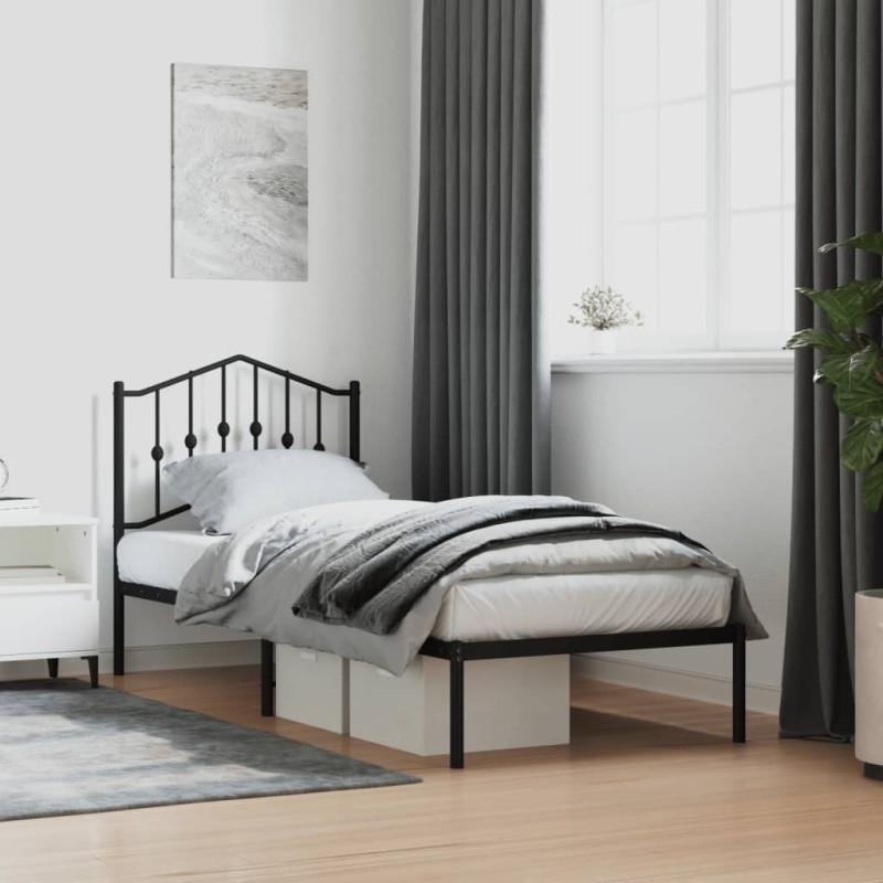 vidaXL Bettgestell mit Kopfteil Metall Schwarz 90x190 cm vidaXL Bettgestell mit Kopfteil Metall Schwarz 90x190 cm