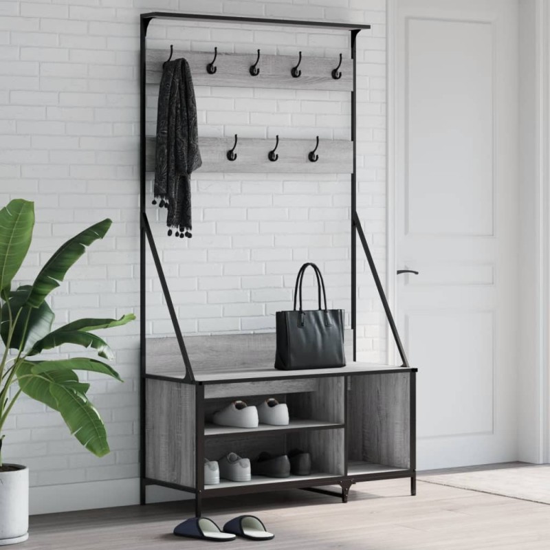 vidaXL Kleiderständer mit Schuhablage Grau Sonoma 100x41x184 cm vidaXL Kleiderständer mit Schuhablage Grau Sonoma 100x41x184 cm
