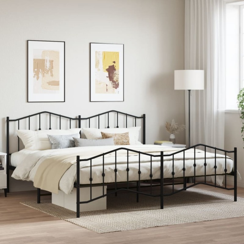 vidaXL Bettgestell mit Kopf- und Fußteil Metall Schwarz 193x203 cm vidaXL Bettgestell mit Kopf- und Fußteil Metall Schwarz 193x203 cm
